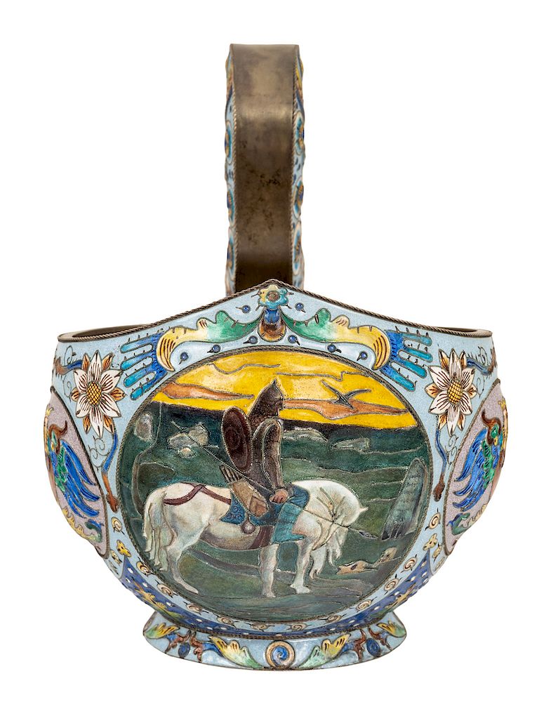 Appraisal: AN IMPRESSIVE RUSSIAN GILT SILVER AND SHADED CLOISONNE ENAMEL KOVSH