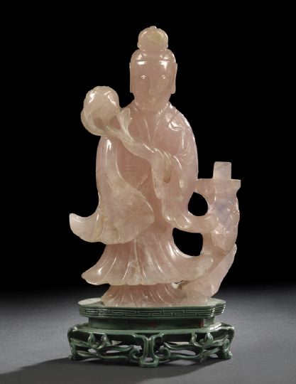 Appraisal: Large Chinese Rose Quartz Figure of Kwan Yin first half