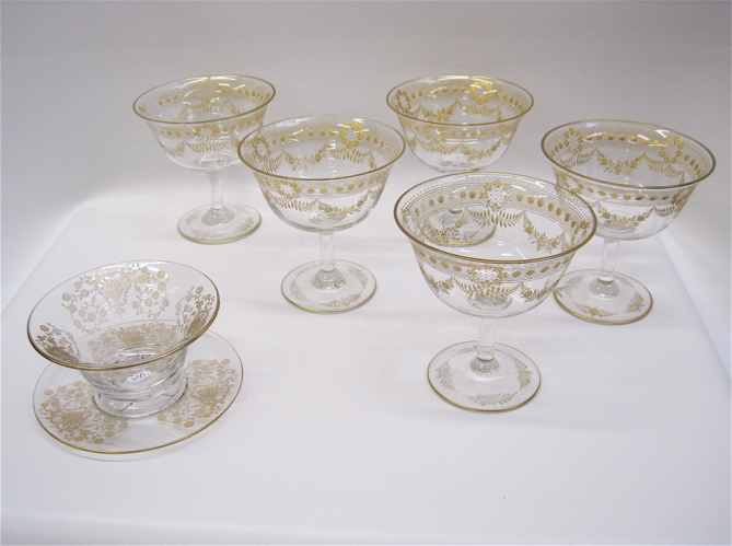 Appraisal: GOLD EMBOSSED GLASSWARE SET BOWL WITH UNDERPLATE pieces Includes the