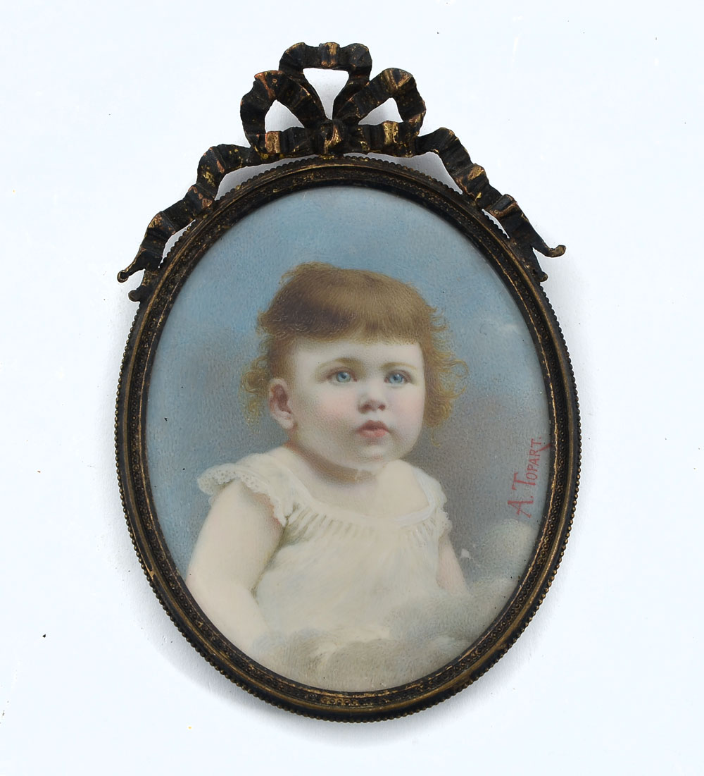 Appraisal: J FINE MINIATURE PORTRAIT PAINTING OF A RED-HAIRED FEMALE INFANT