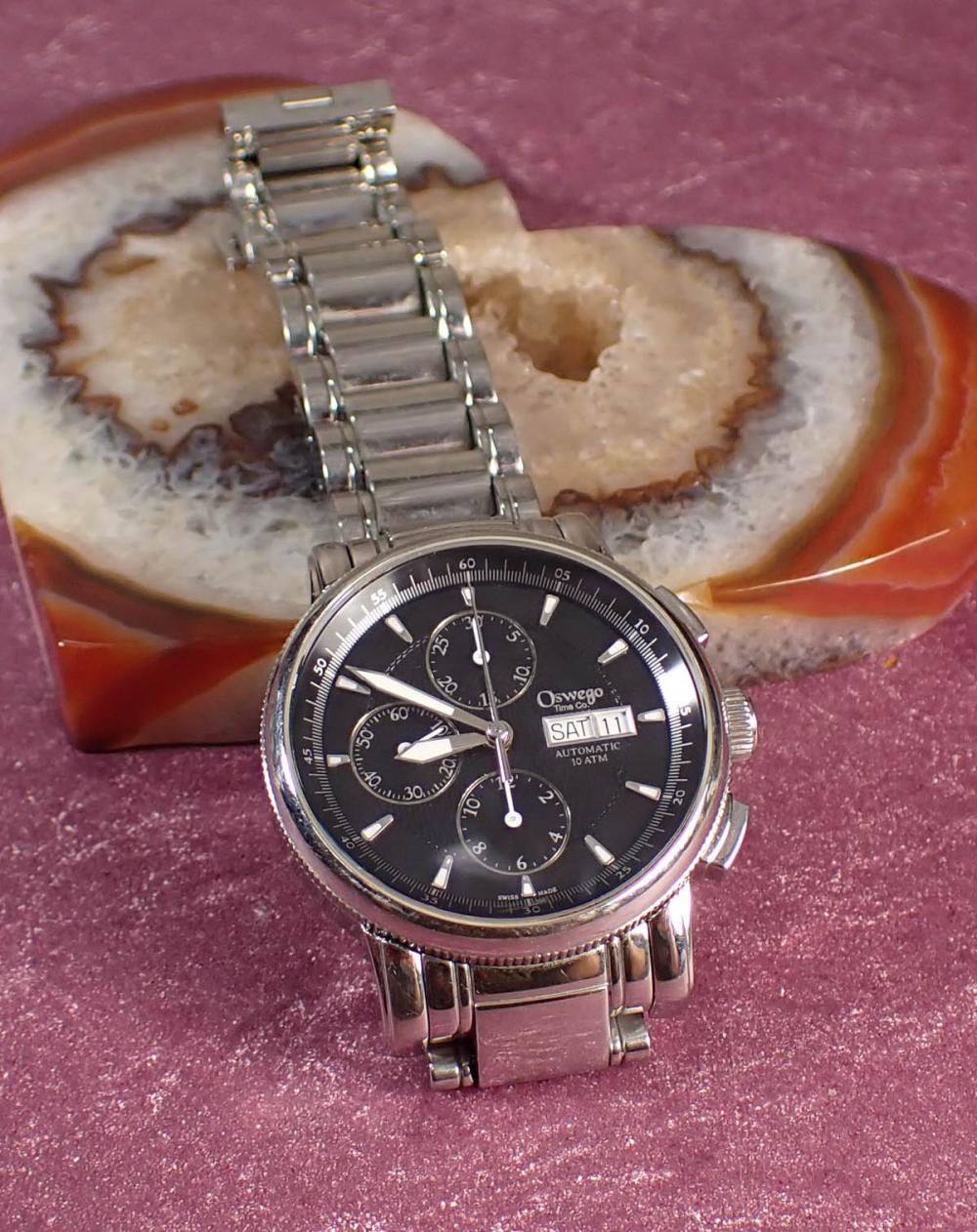 Appraisal: OSWEGO TIME COMPANY SWISS MADE CHRONOGRAPH WATCH having a Valjoux