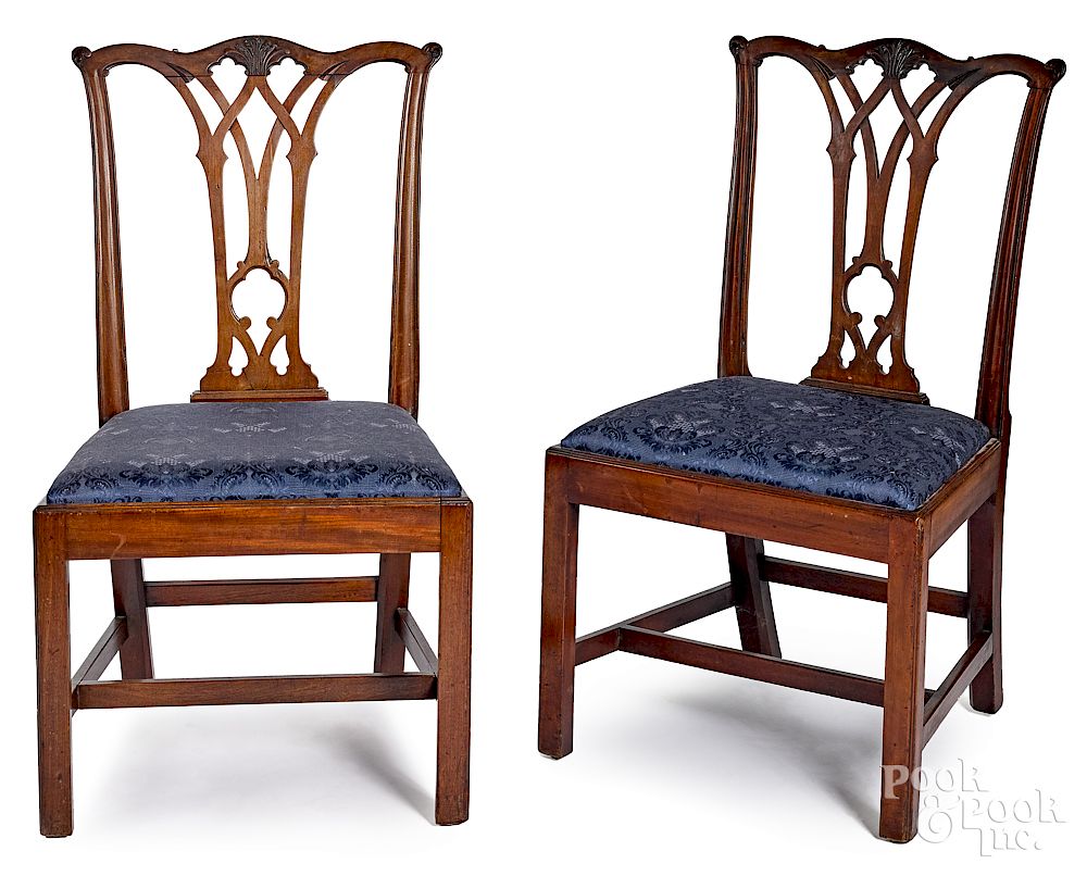 Appraisal: Philadelphia Chippendale mahogany dining chairs Pair of Philadelphia Chippendale mahogany