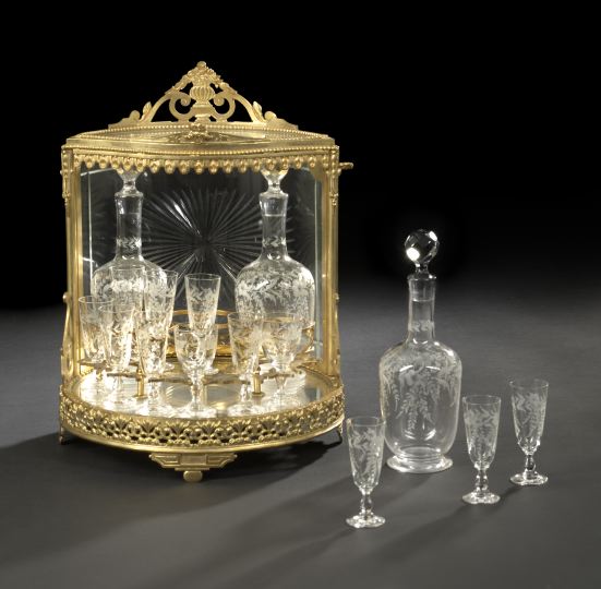 Appraisal: French Gilt-Brass and Cut and Mirrored Glass Liqueur Service for