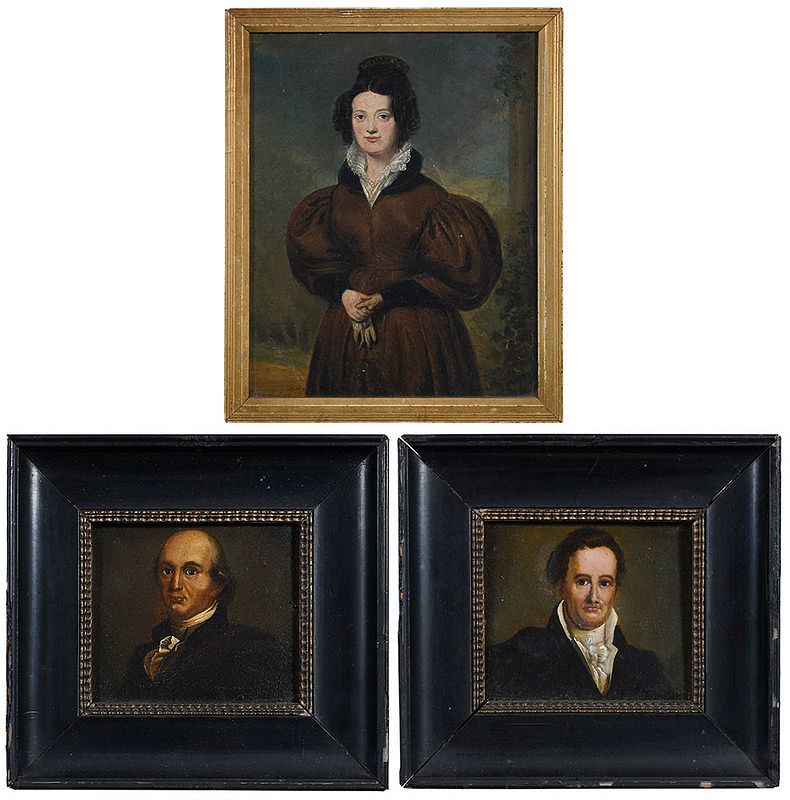 Appraisal: Three British School Portrait Miniatures th century Portrait of a