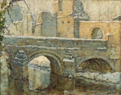 Appraisal: Adam Horne British - Winter Landscape with Bridge and Ruins