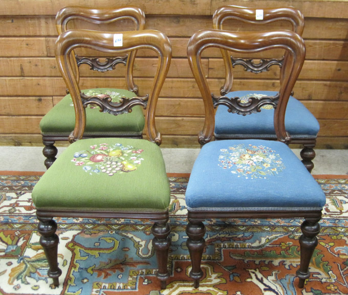 Appraisal: A SET OF FOUR MAHOGANY AND NEEDLEPOINT DINING CHAIRS English