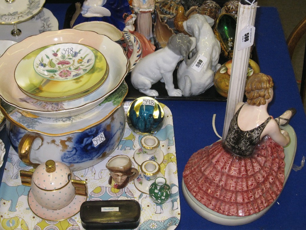 Appraisal: Lot comprising Art Deco figural lampbase and a tray of