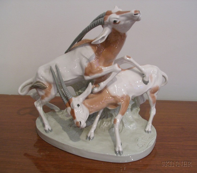 Appraisal: Meissen Porcelain Figure of Two Oryx Antelope th century with