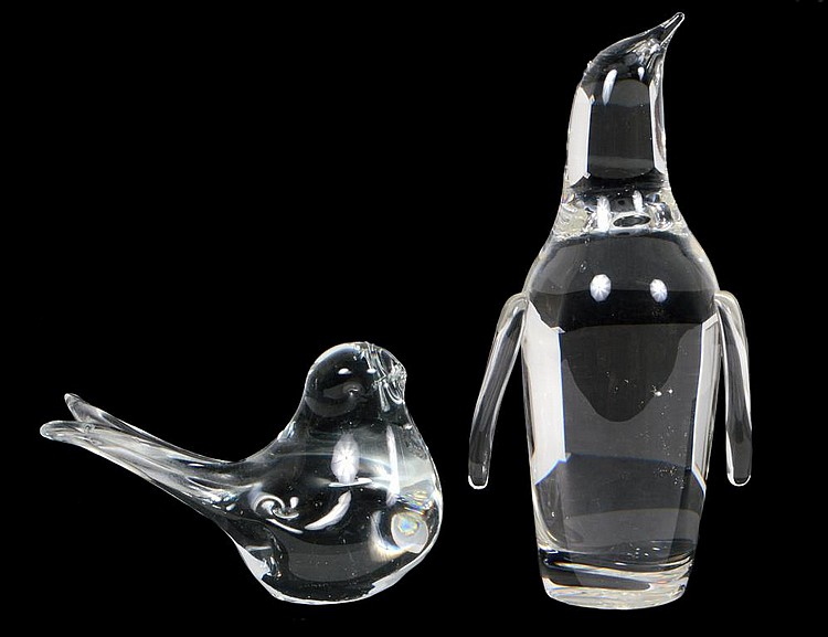 Appraisal: COLORLESS GLASS PENGUIN AND SWALLOWThe first Steuben With etched signature