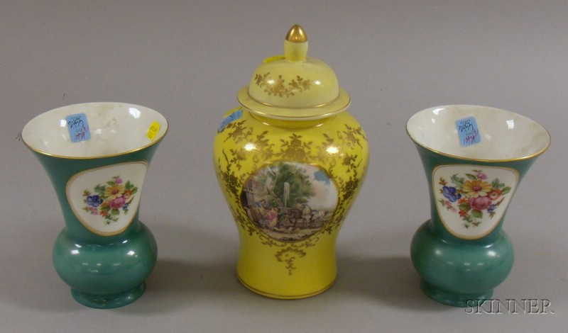 Appraisal: Pair of German Floral Transfer Decorated Porcelain Mantel Vases and