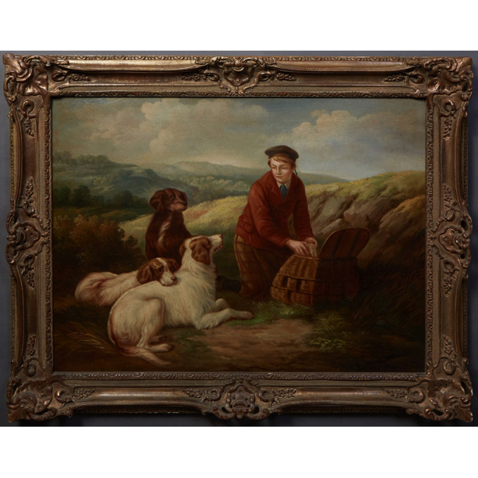 Appraisal: Picnic with the Dogs th c oil on canvas signed