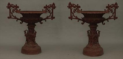 Appraisal: Pair of Large Cast-Iron Red-Painted Urns