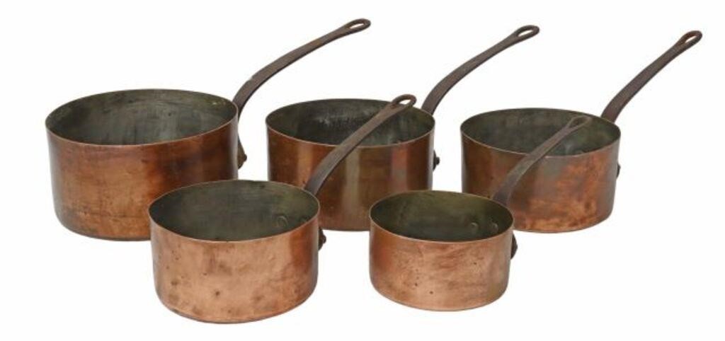 Appraisal: lot of French copper graduated pans marked sizes - each