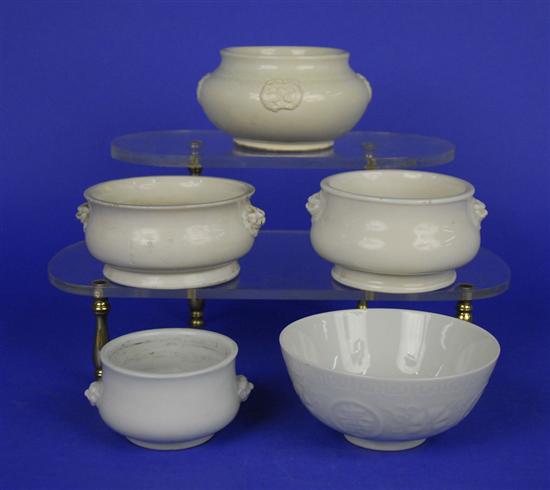 Appraisal: COLLECTION OF FIVE CHINESE BLANC DE CHINE including a low