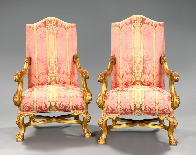 Appraisal: Stately Pair of Carved Giltwood Fauteuils a la Reine first