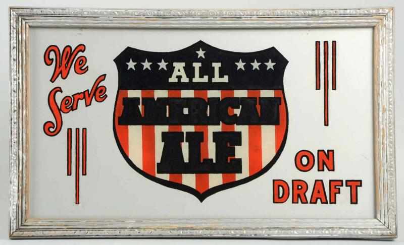 Appraisal: American Ale Reverse Glass Painted Sign Several minor marks to