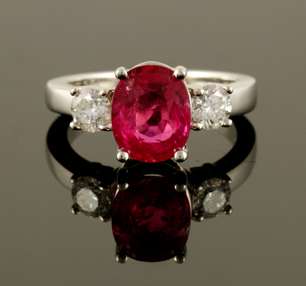 Appraisal: - Platinum Diamond and Ruby Ring Platinum diamond and ruby