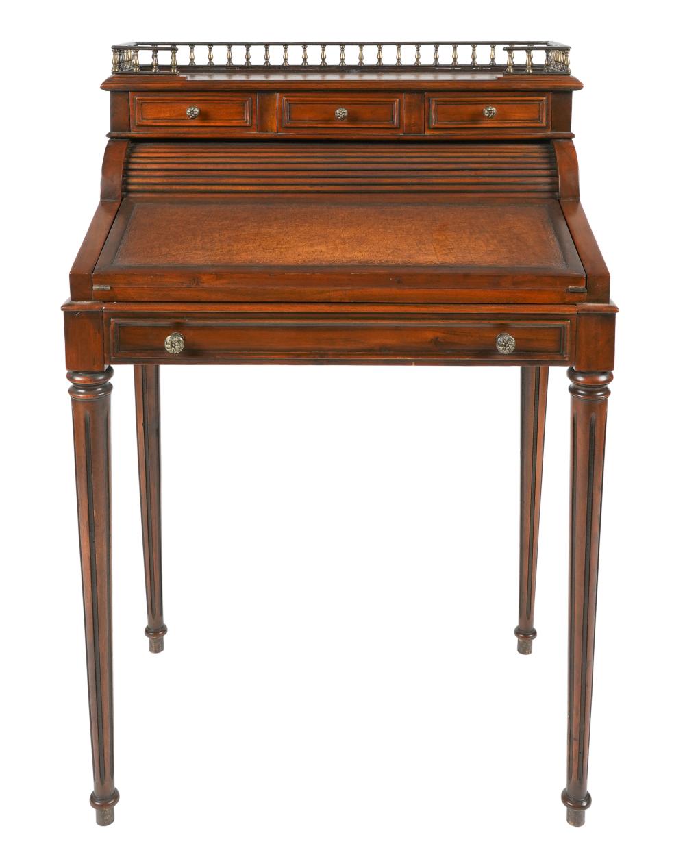 Appraisal: MAHOGANY ROLLTOP DESK th century with gilt-tooled brown leather-inset top