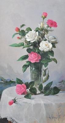 Appraisal: Alexander Officerov Russian born Roses Oil on canvas signed lower