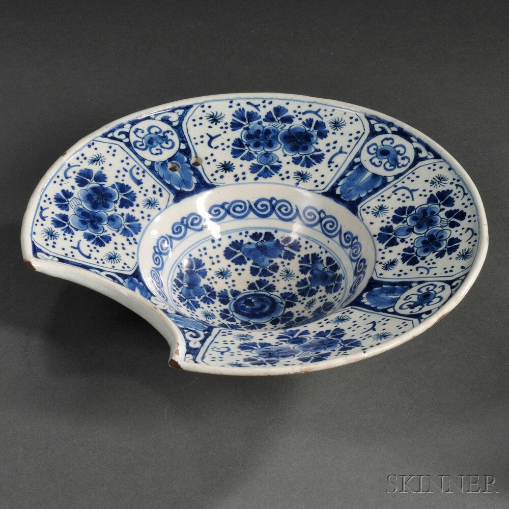 Appraisal: Dutch Delft Barber Bleeding Bowl Holland mid- th century underglaze