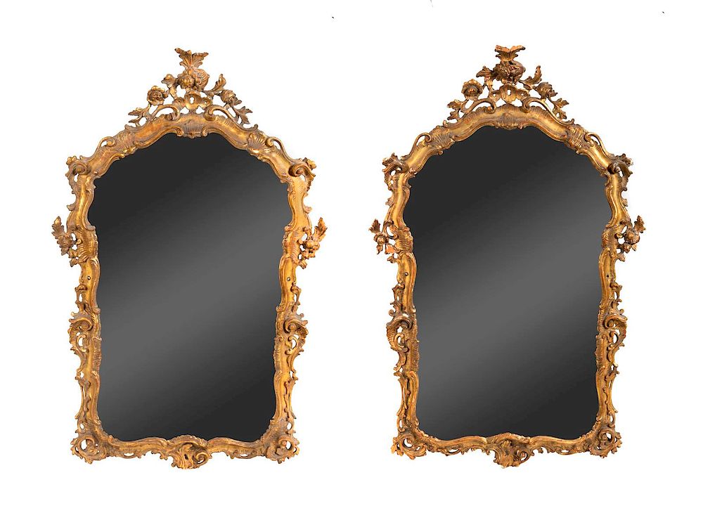 Appraisal: A Pair of Venetian Rococo Style Giltwood Mirrors Height x