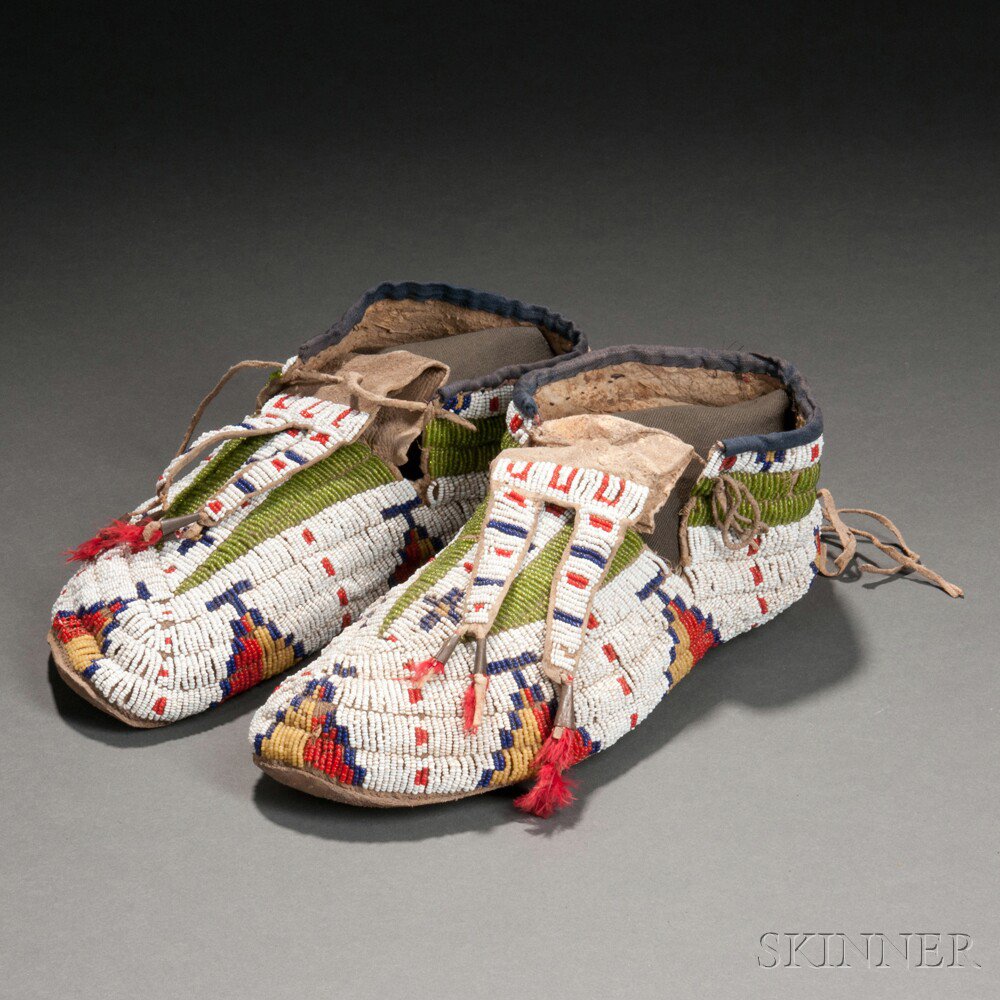 Appraisal: Pair of Lakota Beaded Hide Man's Moccasins c early th