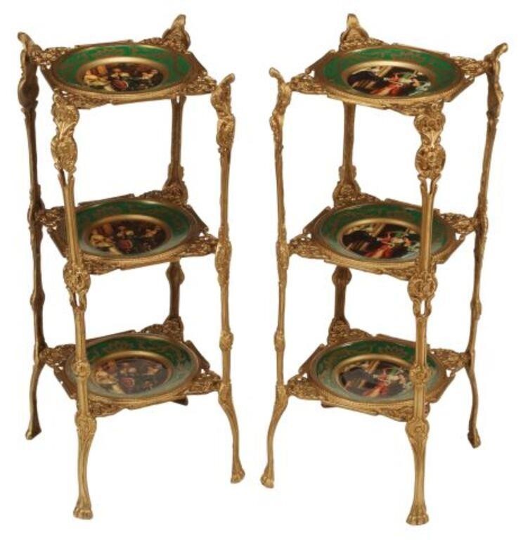 Appraisal: pair Bronze dore and porcelain three-tier etageres approx h w