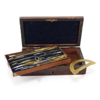 Appraisal: th Century English Rosewood Boxed Drafting Set with Fitted Velvet