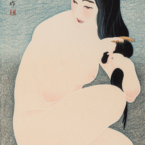 Appraisal: Torii Kotondo - After Bath color woodblock print Height of