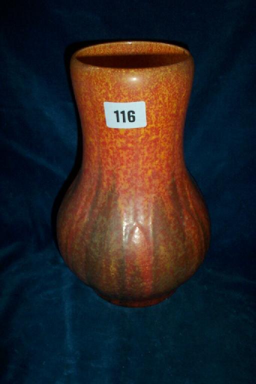 Appraisal: A Lancastrian vase of bulbous form with drawn neck orange