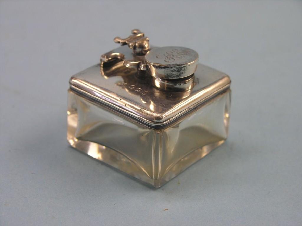 Appraisal: A William IV silver mounted glass inkwell with screw-action locking