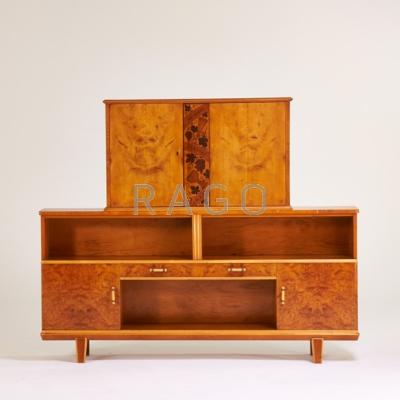 Appraisal: SCANDINAVIAN Bar cabinet s Birch maple burl exotic wood inlays