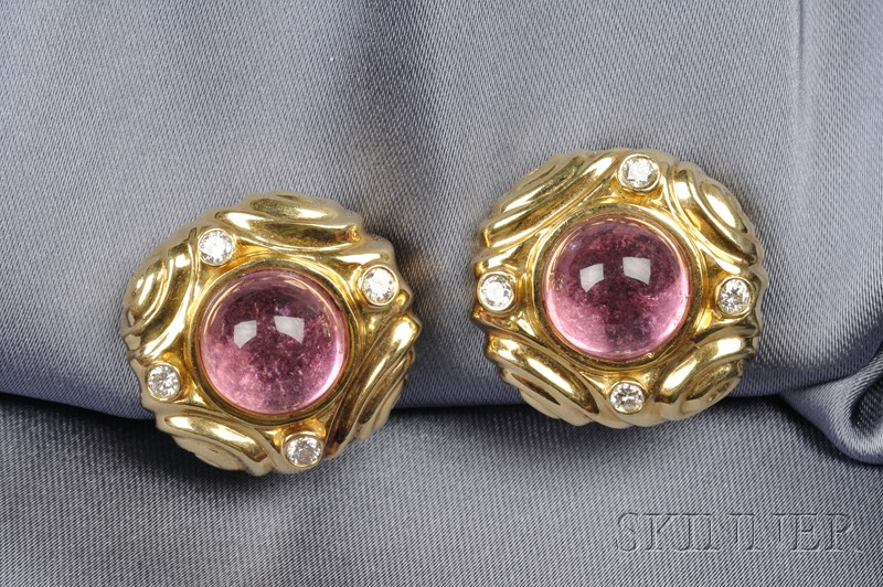 Appraisal: kt Gold Pink Tourmaline and Diamond Earclips each set with