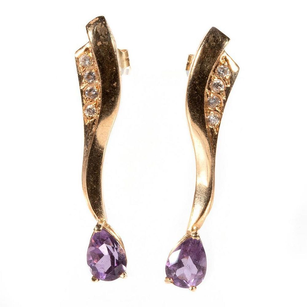 Appraisal: Pair of amethyst diamond k gold earrings set with two