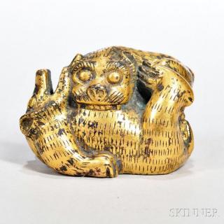 Appraisal: Cast Gilt-bronze Mat Weight China Han dynasty style depicting a