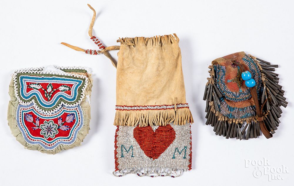 Appraisal: Three Native American Indian beaded bags Three Native American Indian