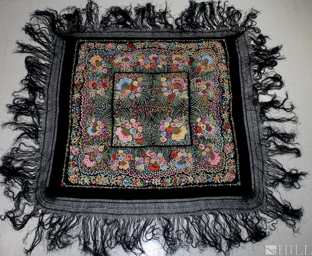 Appraisal: th Cen Spanish School Silk Mantilla Veil Scarf Mantilla Scarf