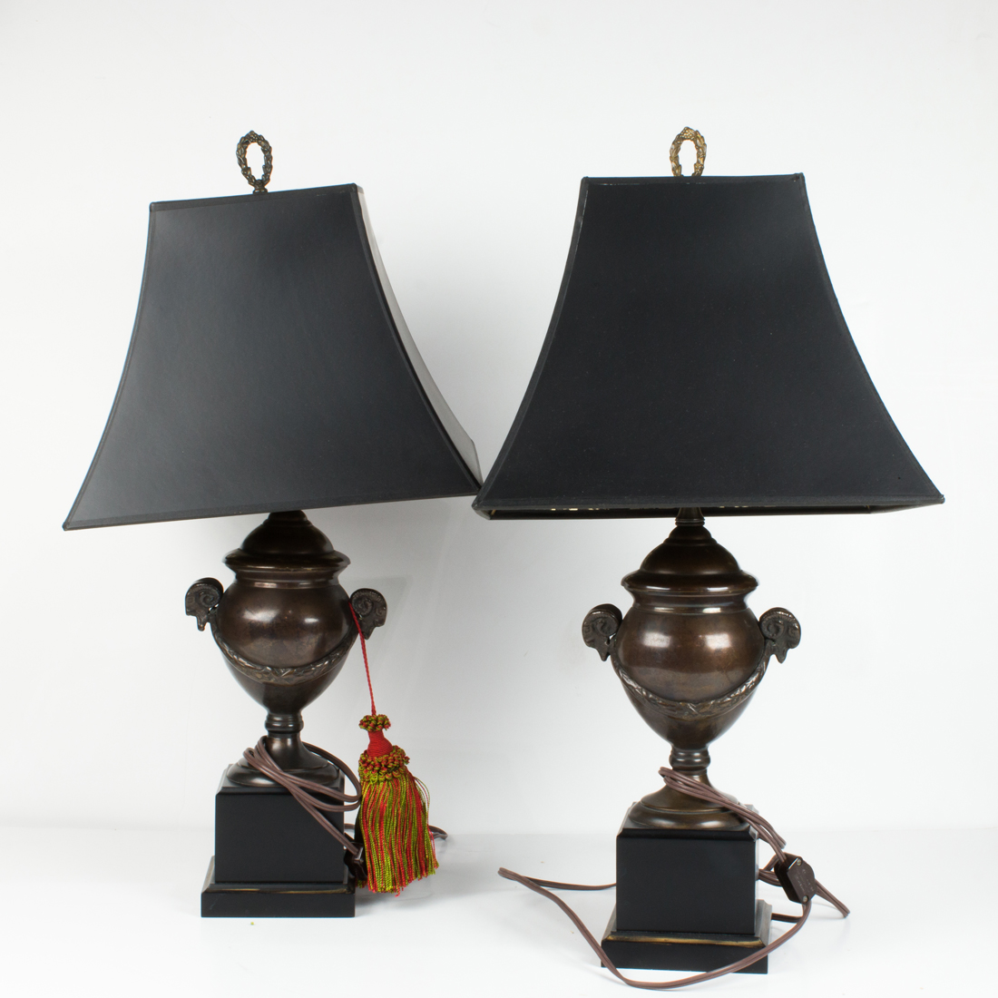 Appraisal: PAIR OF NEOCLASSICAL PATINATED METAL URN FORM TABLE LAMPS Pair