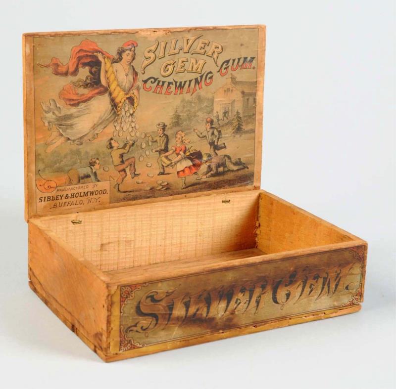 Appraisal: Early Wooden Silver Gem Chewing Gum Box Nice early box