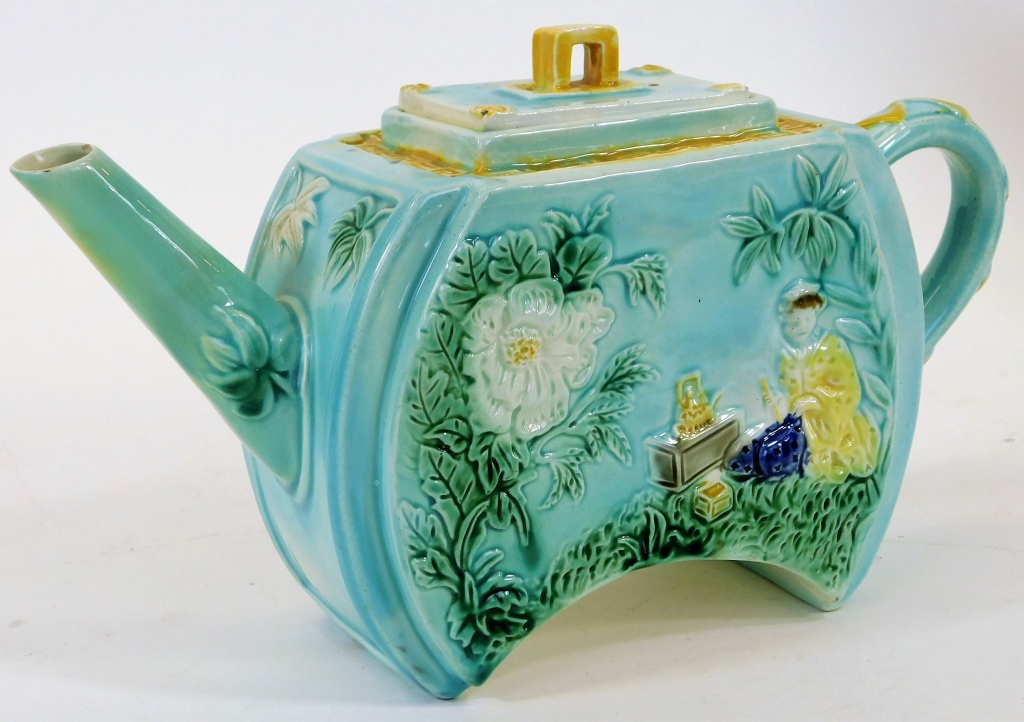 Appraisal: ATTR GEORGE JONES ENGLISH MAJOLICA ASIATIC TEAPOT England Late th