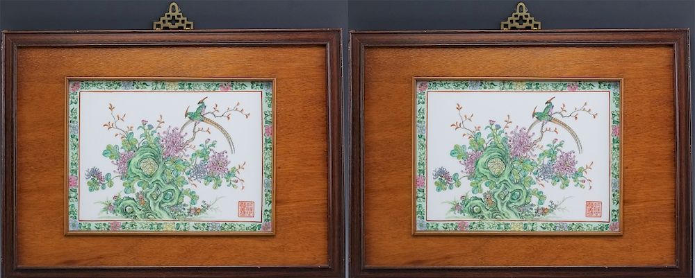 Appraisal: Pr Chinese Export Famille Verte Porcelain Plaques Crafted of Chinese