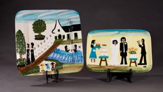 Appraisal: Clementine Hunter - Two Hand Painted Ceramic Platters of her