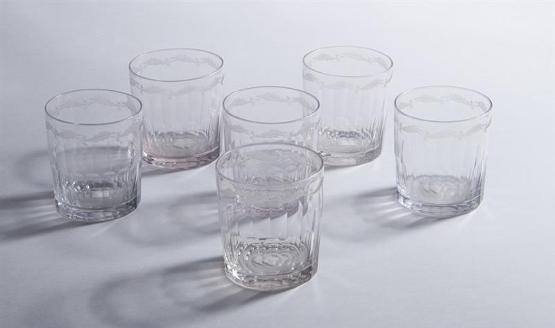 Appraisal: GROUP OF SIX REGENCY OAK LEAF-ENGRAVED TUMBLERS x in slight