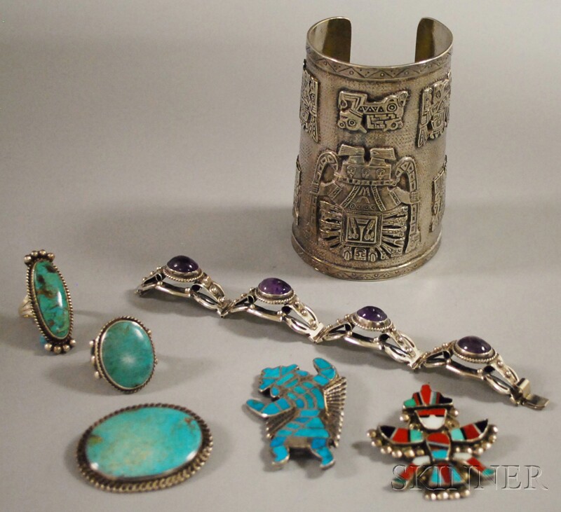 Appraisal: Small Group of Mexican and Southwestern-style Jewelry an oversized Peruvian