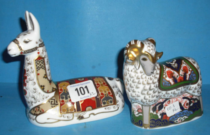 Appraisal: Royal Crown Derby Paperweights Llama and Ram Made for the