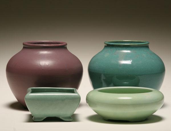 Appraisal: Four Zanesville art pottery vessels in high gloss and matte