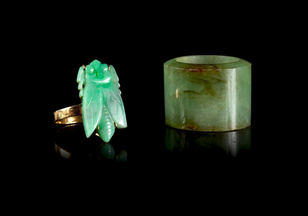 Appraisal: Two Chinese Jadeite Rings Largest interior diam in cm Two