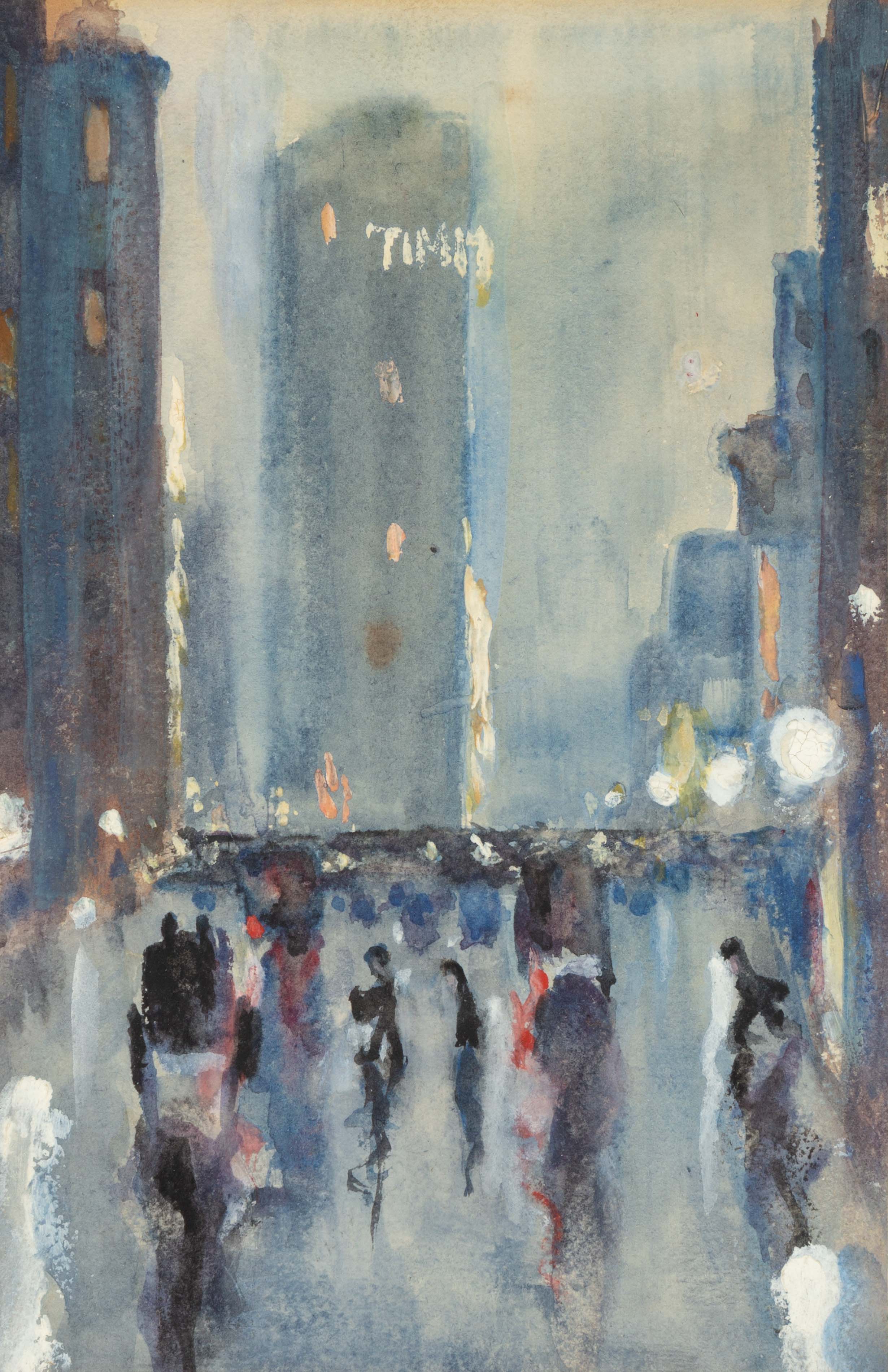 Appraisal: JOSEPHINE PADDOCK - TIME SQUARE AT DUSK watercolor on paper