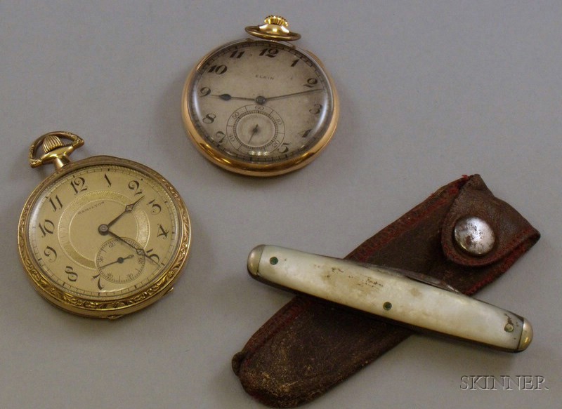 Appraisal: Two Man's Art Deco Open Face Gold-filled Pocket Watches and