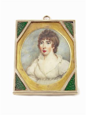 Appraisal: An oval portrait miniature of a young lady wearing a